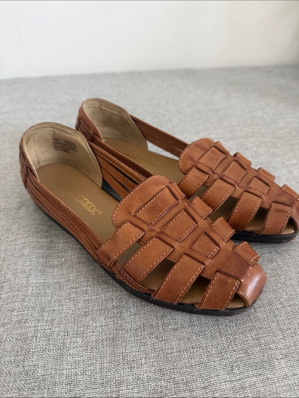 Cabin Creek Women’s Tan Brown Woven Peep-Toe Flats